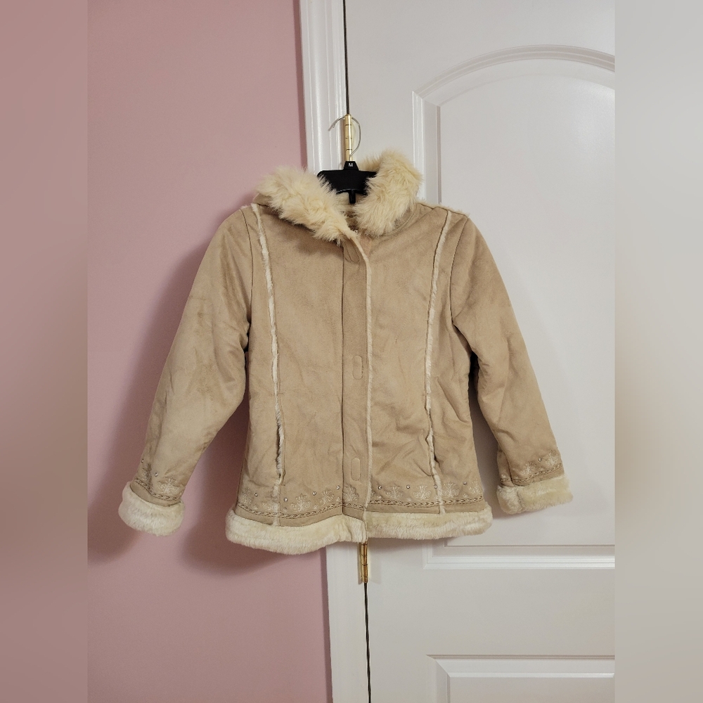 Big Chill Kids Faux Suede Sherpa Lined Winter Jacket (Tan/Beige)- M 10/12- Cozy